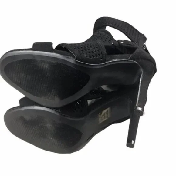 Cape Robbin Heel Suede Boots Black Size 6 Open Toe Chunky - Picture 4 of 5